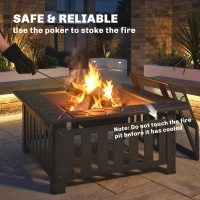 Outsunny 26" Outdoor Fire Pit with Fire Poker, Steel Square Wood Burning Firepit with Mesh Lid, Firepits, Black(m-7)