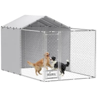 PawHut Galvanized Chain Link Large Outdoor Dog Kennel with Waterproof & UV-Resistant Cover, for M&L Dogs, 13.1' x 7.5' x 7.5'(m-11)