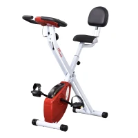 Soozier Foldable Indoor Stationary Bike with 8 Levels of Magnetic Resistance, Exercise Bike for Cardio Workout, Red(m-11)