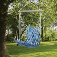 Outsunny Portable Hanging Woven Hammock Seat Rope Swing Chair Sleeping Bed for Outdoor Garden Yard Camping Blue(m-1)