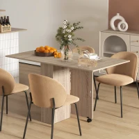 HOMCOM Extendable Dining Table, Collapsible Folding Table w/ 2-tier Shelves and Rolling Casters, Nature Wood(m-8)