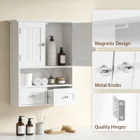 kleankin Bathroom Wall Cabinet, Medicine Cabinet, Over Toilet Storage Cabinet with Shelf and Drawers for Hallway, Living Room, White(m-6)