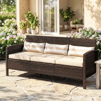 Outsunny 3-Seater Wicker Sofa, PE Rattan Outdoor Couch Conversation Furniture with Removable Cushions for Patio, Garden, Brown(m-7)