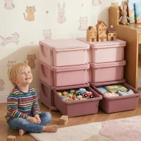 Qaba 3 Tier Kids Toy Organizer and Storage Bins with 6 Plastic Drawers, Pink(m-8)