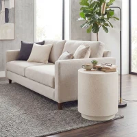 HOMCOM Lightweight Accent Table with Concrete Finish Round Side Table, Cream White(m-9)