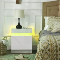 HOMCOM Nightstand, Bedside Table with LED Lights and 2 Drawers for Bedroom, Living Room, White(m-1)