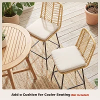 HOMCOM Set of 2 Rattan Barstools Wicker Counter Stools with Steel Legs and Footrest for Dining Room Kitchen Pub Yellow(m-4)