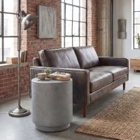 HOMCOM Lightweight Accent Table with Concrete Finish Round Side Table, Light Gray(m-8)