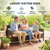 Outsunny 3-Seater Wicker Sofa, PE Rattan Outdoor Couch Conversation Furniture with Removable Cushions for Patio, Garden, Brown(m-4)