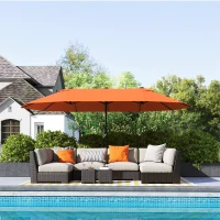 Outsunny 15' Outdoor Patio Umbrella with Twin Canopy Sunshade Steel Table Umbrella with Lift Crank Orange(m-10)