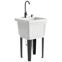 Outsunny Portable 23-Gallon Utility Sink Laundry Tub for Washing Room, Freestanding Laundry Sink with Soap Dispenser, White(m-11)