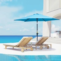 Outsunny 8.5' Round Aluminum Patio Umbrella Garden Parasol Market Sunshade Tilt Canopy w/ 6 Ribs, Crank Handle, Blue(m-9)