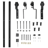 HOMCOM 6.6FT Carbon Steel Sliding Barn Door Kits Hardware Closet Set Track System for Double Wooden Door Roller(m-18)