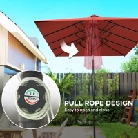 Outsunny Double-Sided Patio Umbrella Parasol with Tilt, Adjustable Height, Vents and 12 Ribs, for Garden, Deck, Pool, Wine Red(m-6)