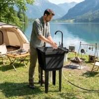 Outsunny Portable 23-Gallon Utility Sink Laundry Tub for Washing Room, Freestanding Laundry Sink with Soap Dispenser, Black(m-8)