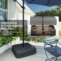 Outsunny 10 ft Cantilever Patio Umbrella with Light, Weight, Offset Hanging Outdoor Umbrella with Protective Cover, Dark Blue(m-6)