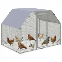 PawHut Large Chicken Coop Metal Chicken Run with Waterproof and Anti-UV Cover, Flat Shaped Walk in Fence Cage Hen House for Outdoor and Yard Farm Use, 1" Tube Diameter, 9.2' x 6.2' x 6.4'(m-1)