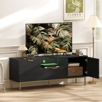 HOMCOM Modern TV Console for TVs up to 60 Inch, Entertainment Center with Smart RGB LED Lights and Soft Close Doors, Black