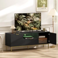 HOMCOM Modern TV Console for TVs up to 60 Inch, Entertainment Center with Smart RGB LED Lights and Soft Close Doors, Black(m-1)