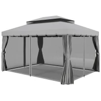 Outsunny 13' x 10' Patio Gazebo Canopy with 2-Tier Polyester Roof, Vented Mesh Sidewall & Strong Aluminum Frame, Medium Grey(m-2)