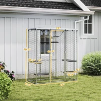 PawHut Catio Outdoor Cat Enclosure, Galvanized Steel Walk-in Cat Cage with Waterproof Cover, 5 Adjustable Platforms, Hammock(m-3)