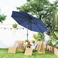 Outsunny 10' x 8' Round Market Umbrella, Patio Umbrella with Crank Handle and Tilt, Outdoor Parasol for Garden, Bench, Lawn, Blue(m-1)