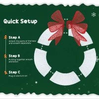 Outsunny 48 Inch Lighted Wreath Decoration with Dual Color LED, Christmas Wreath with Daily Timer, Remote for Indoor Outdoor(m-7)