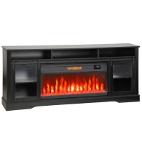 HOMCOM Fireplace TV Stand for TVs Up to 80 Inch, TV Console with Electric Fireplace, Open Storage and Side Cabinets, Black(m-11)