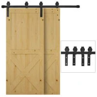 HOMCOM 6.6FT Carbon Steel Sliding Barn Door Kits Hardware Closet Set Track System for Double Wooden Door Roller(m-1)