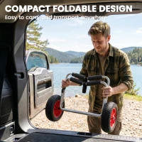 Soozier 198LBS Kayak Cart, Foldable Canoe Trolley Cart, Kayak Trailer with Tie-Down Strap, 10'' No-Flat Wheels and Aluminum Frame, Silver(m-7)