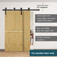 HOMCOM 6.6FT Carbon Steel Sliding Barn Door Kits Hardware Closet Set Track System for Double Wooden Door Roller(m-4)