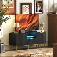 HOMCOM Modern TV Console for TVs up to 50 Inch, Entertainment Center with Smart RGB LED Lights and Soft Close Doors, Black(m-8)