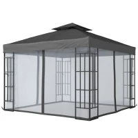Outsunny 10'x10' Garden Gazebo Patio Canopy Portable Party Event Backyard w/ Mosquito Netting Dark Grey(m-2)
