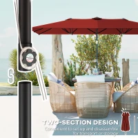 Outsunny Double-Sided Patio Umbrella Parasol with Tilt, Adjustable Height, Vents and 12 Ribs, for Garden, Deck, Pool, Wine Red(m-9)