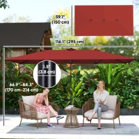 Outsunny Double-Sided Patio Umbrella Parasol with Tilt, Adjustable Height, Vents and 12 Ribs, for Garden, Deck, Pool, Wine Red(m-3)