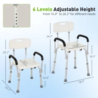 HOMCOM Shower Chair, Mobility Medical Grade Bath Chair, Adjustable Shower Bench with Removable Armrests for Seniors, Handicap, Disabled(m-3)