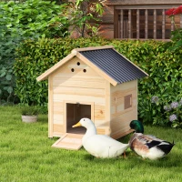 PawHut Duck Coop, Wooden Duck House with Openable Roof & Double Doors, Natural Wood(m-2)