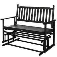 Outsunny Wooden Patio Glider Bench, Wood Log Outdoor Loveseat with High Back and Armrests, Heavy Duty 550lbs Capacity, 2-Seat, Black(m-11)