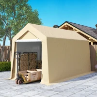 Outsunny Galvanized 7' x 12' Outdoor Storage Tent, Heavy Duty and Waterproof Portable Shed for Bike, Motorcycle, Tools, Beige(m-9)
