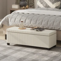 HOMCOM 47 Inches Storage Ottoman Bench, Foot Rest with Legs, End of Bed Bench, Corduroy Storage Chest for Living Room, Beige(m-2)