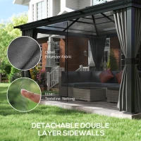 Outsunny 12' x 15' Hardtop Gazebo Canopy with Polycarbonate Roof, Aluminum Frame, Netting, Curtains and Ceiling Hook, Dark Grey(m-5)