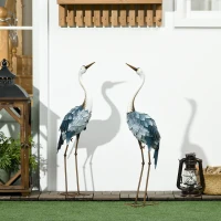 Outsunny Crane Garden Statues, 28.5" & 29" Standing Bird Sculptures, Metal Yard Art Decor, Landscape Decoration Set of 2, Blue(m-2)