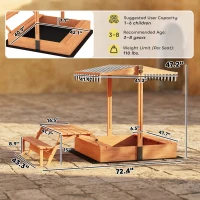 Qaba Kids Sandbox with Lid, Wooden Sand Pit with Canopy, Foldable Picnic Table, Bench Seats, Bottom Liner, Cover, Brown(m-3)