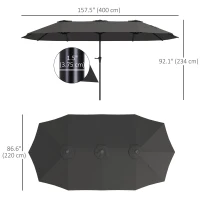 Outsunny 13ft Double-Sided Patio Umbrella with Crank Handle, for Poolside, Deck, Garden,  Dark Grey(m-3)