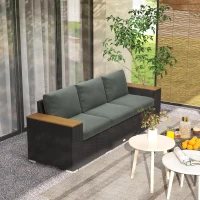 Outsunny 3-Seat Outdoor Patio Sofa, PE Wicker Outdoor Couch with  Extra Wide Deep Seat, Wide Armrests 4" Cushions, Dark Gray(m-8)