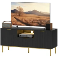 HOMCOM Modern TV Console for TVs up to 50 Inch, Entertainment Center with Smart RGB LED Lights and Soft Close Doors, Black(m-2)