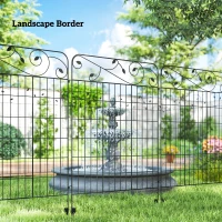 Outsunny Garden Fence, 4 Pack Steel Fence Panels, 11.5' L x 43" H, Rust-Resistant Decorative Border Flower Edging for Yard, Landscape, Patio, Outdoor Decor, Square Vines(m-7)