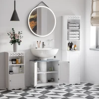 kleankin Pedestal Sink Storage Cabinet, Under Sink Cabinet with Double Doors, Modern Bathroom Vanity Cabinet with Adjustable Shelves, White(m-8)