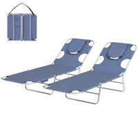 Outsunny 2 Tanning Chairs with Face Hole, 5-Level Adjustable Outdoor Chaise Lounge Chair with Pillow for Beach, Pool, Gray(m-1)