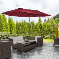 Outsunny 15ft Double-sided Patio Umbrella with Twin Canopy, Extra Large Outdoor Parasol with Crank for Pool, Deck, Market, Wine Red